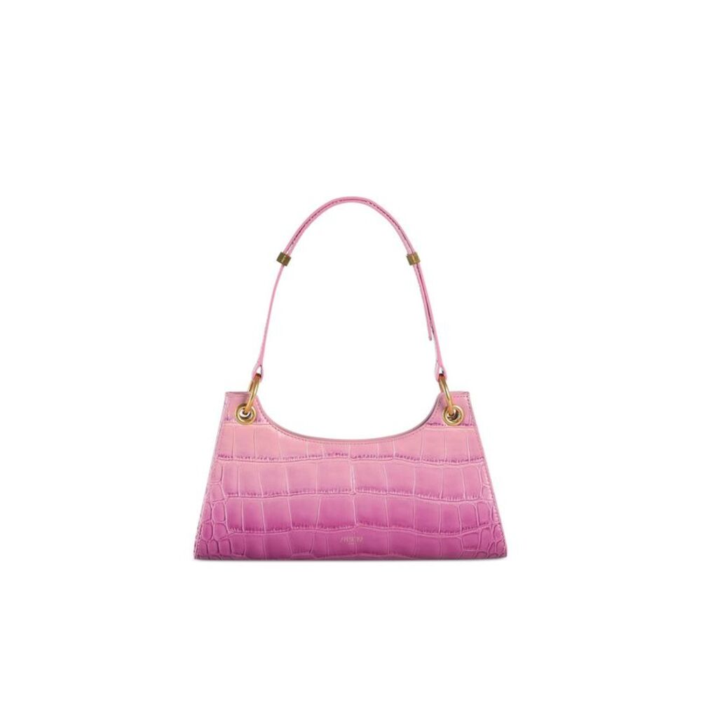 APEDE MOD Women's Pink Crocodile Print Suede Adjustable Strap Shoulder Bag